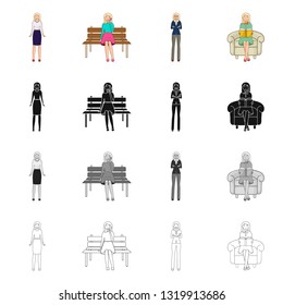 Isolated object of posture and mood sign. Collection of posture and female vector icon for stock.