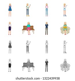 Isolated object of posture and mood sign. Collection of posture and female vector icon for stock.