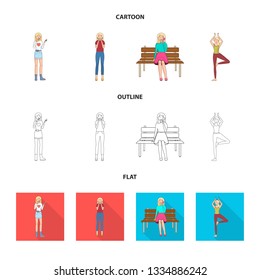 Isolated object of posture and mood sign. Set of posture and female stock vector illustration.