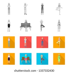 Isolated object of posture and mood sign. Collection of posture and female stock vector illustration.