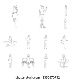 Isolated object of posture and mood sign. Set of posture and female stock vector illustration.
