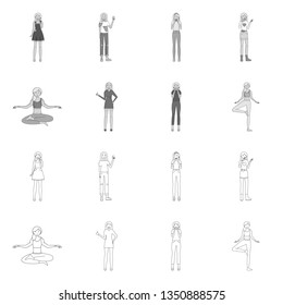 Isolated object of posture and mood sign. Set of posture and female stock vector illustration.