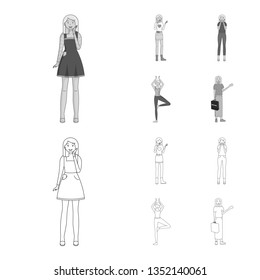 Isolated object of posture and mood sign. Collection of posture and female vector icon for stock.