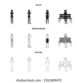 Isolated object of posture and mood sign. Set of posture and female stock vector illustration.