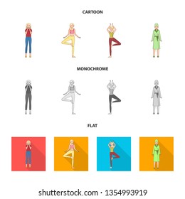 Isolated object of posture and mood sign. Collection of posture and female stock vector illustration.