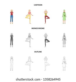 Isolated object of posture and mood sign. Collection of posture and female stock vector illustration.