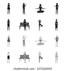 Isolated object of posture and mood sign. Set of posture and female vector icon for stock.
