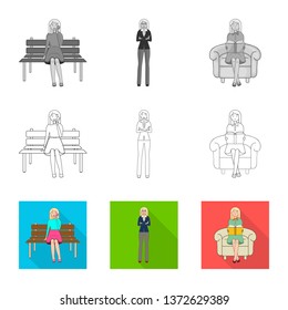 Isolated object of posture and mood sign. Set of posture and female vector icon for stock.