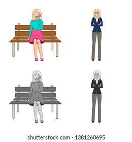 Isolated object of posture and mood sign. Collection of posture and female stock symbol for web.