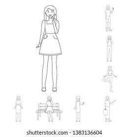 Isolated object of posture and mood sign. Set of posture and female stock vector illustration.