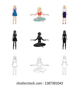 Isolated object of posture and mood sign. Collection of posture and female vector icon for stock.