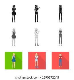 Isolated object of posture and mood sign. Collection of posture and female stock vector illustration.
