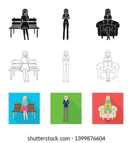 Isolated object of posture and mood sign. Collection of posture and female stock symbol for web.
