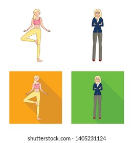 Isolated object of posture and mood sign. Set of posture and female stock vector illustration.