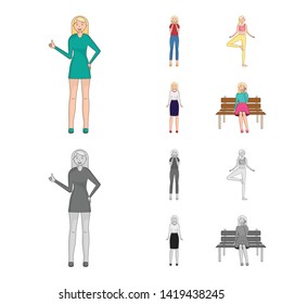 Isolated object of posture and mood sign. Collection of posture and female vector icon for stock.