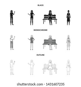 Isolated object of posture and mood sign. Collection of posture and female stock vector illustration.