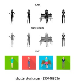 Isolated object of posture and mood symbol. Collection of posture and female stock symbol for web.