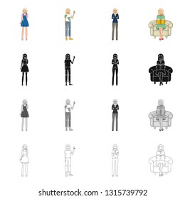 Isolated object of posture and mood symbol. Collection of posture and female stock symbol for web.