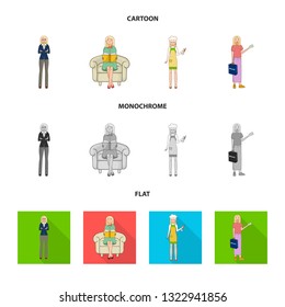 Isolated object of posture and mood symbol. Set of posture and female vector icon for stock.