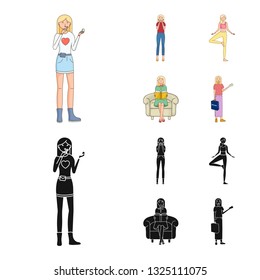 Isolated object of posture and mood symbol. Collection of posture and female stock vector illustration.