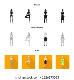 Isolated object of posture and mood symbol. Collection of posture and female stock vector illustration.