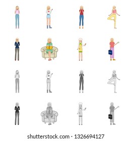 Isolated object of posture and mood symbol. Collection of posture and female stock symbol for web.