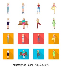 Isolated object of posture and mood symbol. Set of posture and female vector icon for stock.