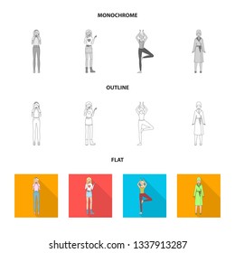 Isolated object of posture and mood symbol. Collection of posture and female stock vector illustration.