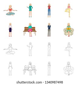 Isolated object of posture and mood symbol. Collection of posture and female stock symbol for web.