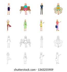 Isolated object of posture and mood symbol. Set of posture and female vector icon for stock.