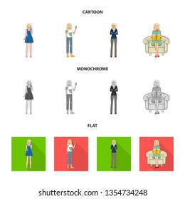 Isolated object of posture and mood symbol. Set of posture and female stock vector illustration.