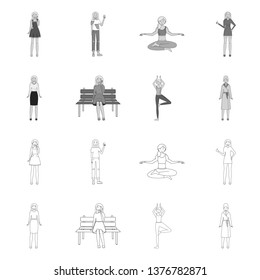 Isolated object of posture and mood symbol. Set of posture and female stock vector illustration.