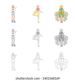 Isolated object of posture and mood symbol. Collection of posture and female vector icon for stock.