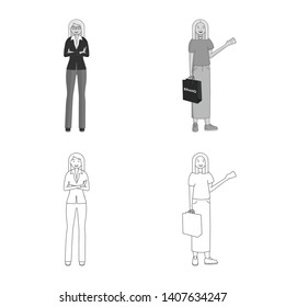 Isolated object of posture and mood symbol. Set of posture and female stock symbol for web.