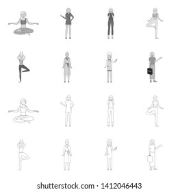 Isolated object of posture and mood symbol. Collection of posture and female stock vector illustration.