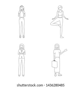 Isolated object of posture and mood symbol. Collection of posture and female stock symbol for web.