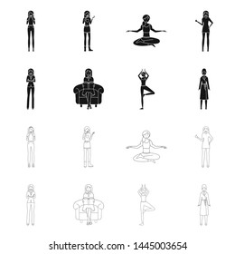 Isolated object of posture and mood symbol. Set of posture and female stock symbol for web.