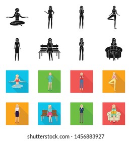 Isolated object of posture and mood symbol. Collection of posture and female vector icon for stock.