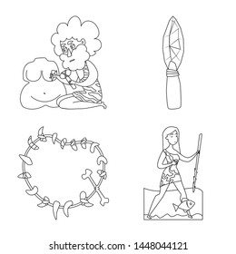 Isolated object of primitive and archeology icon. Collection of primitive and history vector icon for stock.