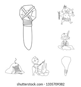 Isolated object of primitive  and archeology symbol. Set of primitive  and history  stock vector illustration.