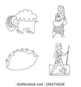 Isolated object of primitive and archeology symbol. Set of primitive and history vector icon for stock.