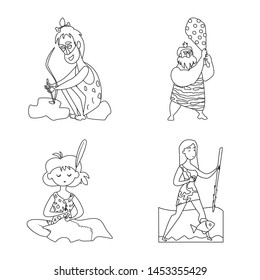 Isolated object of primitive and archeology symbol. Set of primitive and history vector icon for stock.