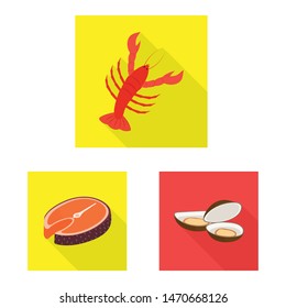 Isolated object of product and ocean logo. Set of product and restaurant vector icon for stock.