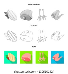 Isolated object of product and poultry logo. Set of product and agriculture    stock vector illustration.