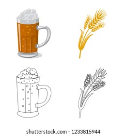 Isolated object of pub and bar logo. Set of pub and interior stock vector illustration.