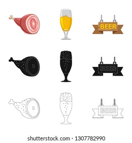 Isolated object of pub and bar logo. Collection of pub and interior vector icon for stock.