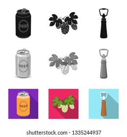 Isolated object of pub and bar logo. Collection of pub and interior stock vector illustration.