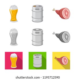 Isolated object of pub and bar sign. Collection of pub and interior stock vector illustration.