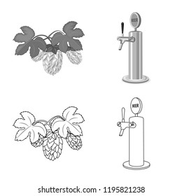 Isolated object of pub and bar sign. Collection of pub and interior stock vector illustration.