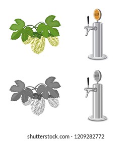 Isolated object of pub and bar sign. Set of pub and interior stock symbol for web.